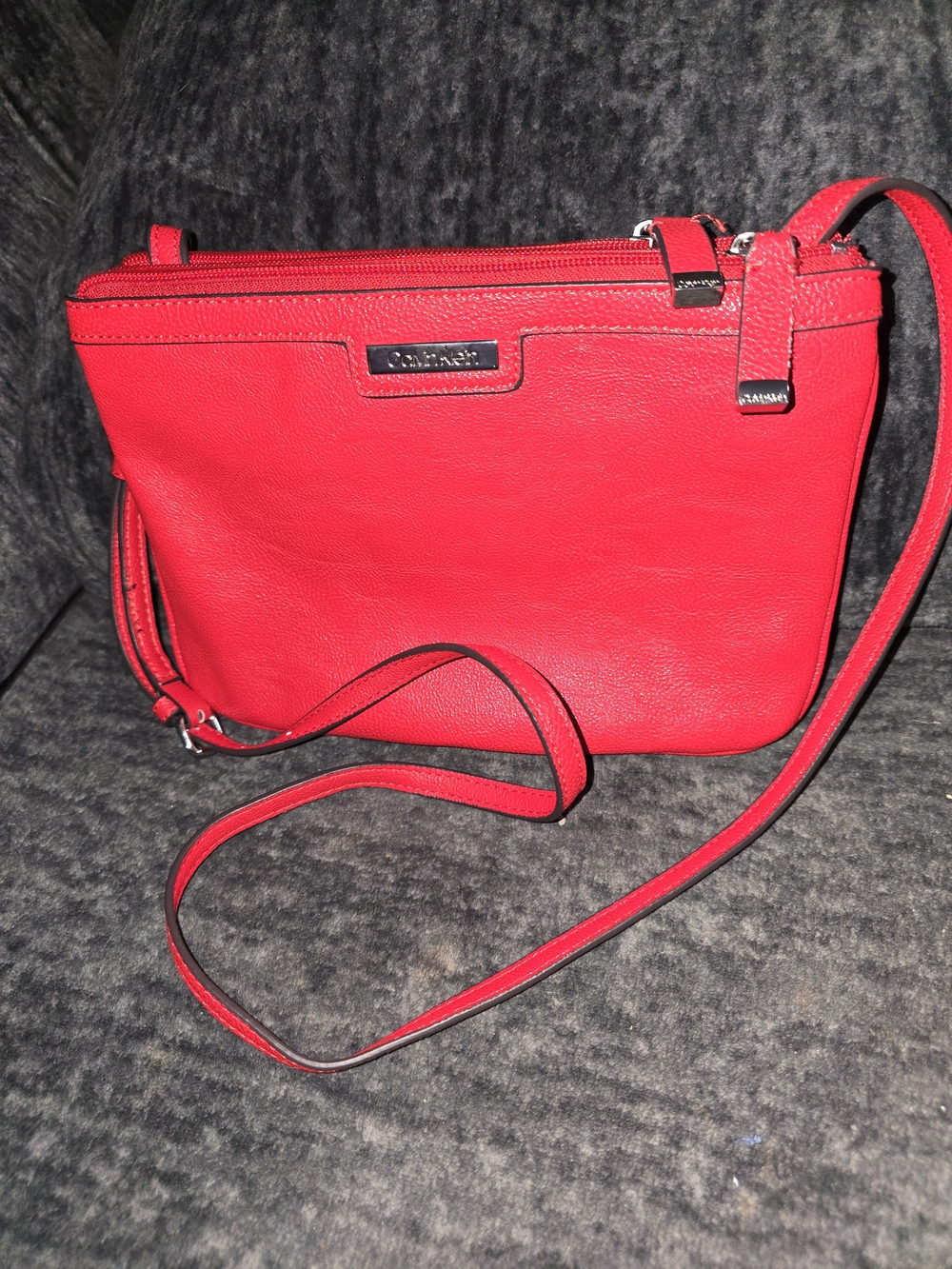 Calvin Klein Red Leather-Look Crossbody Bag